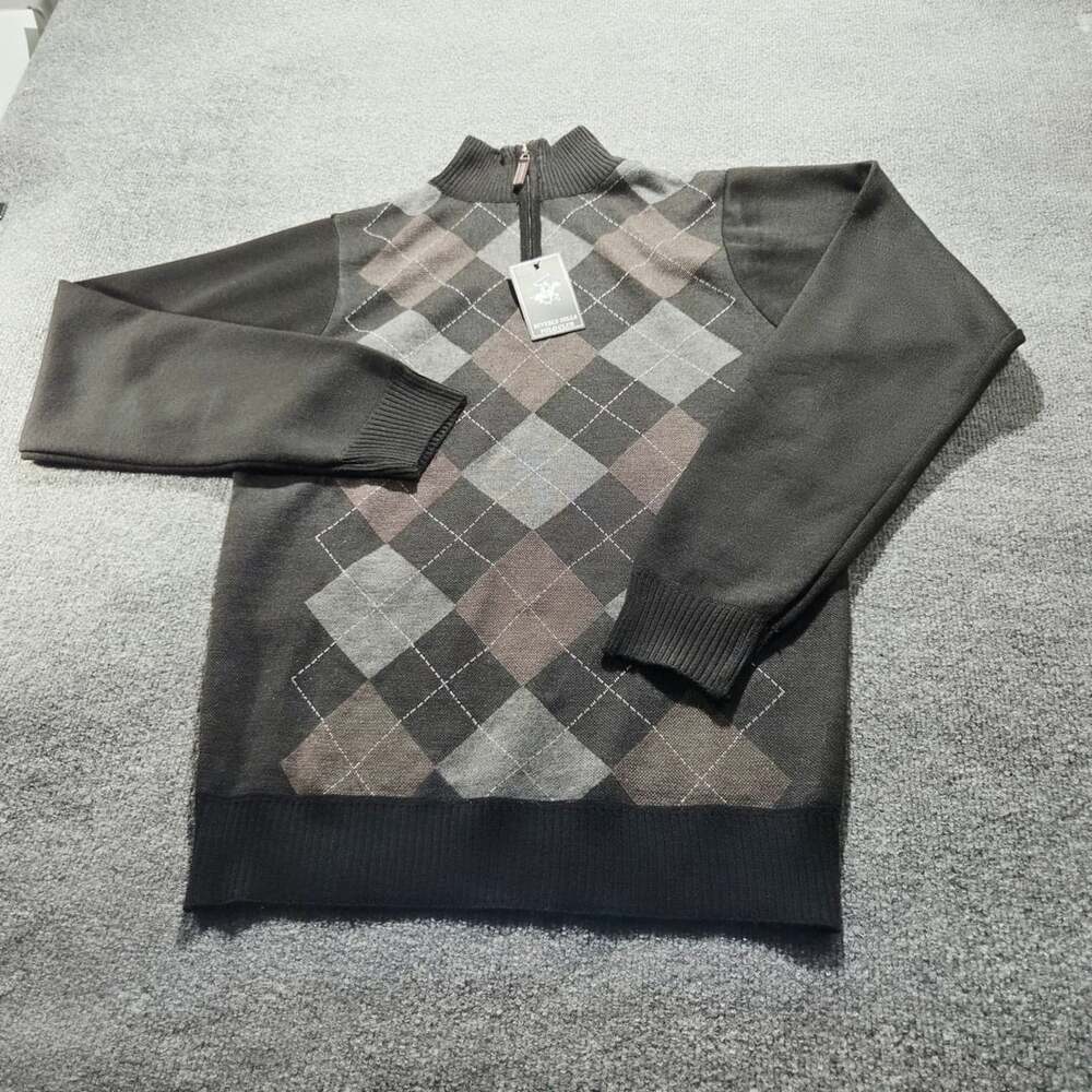 Beverly Hills Polo Club 1/4 Zip Argyle Sweater Size S Green